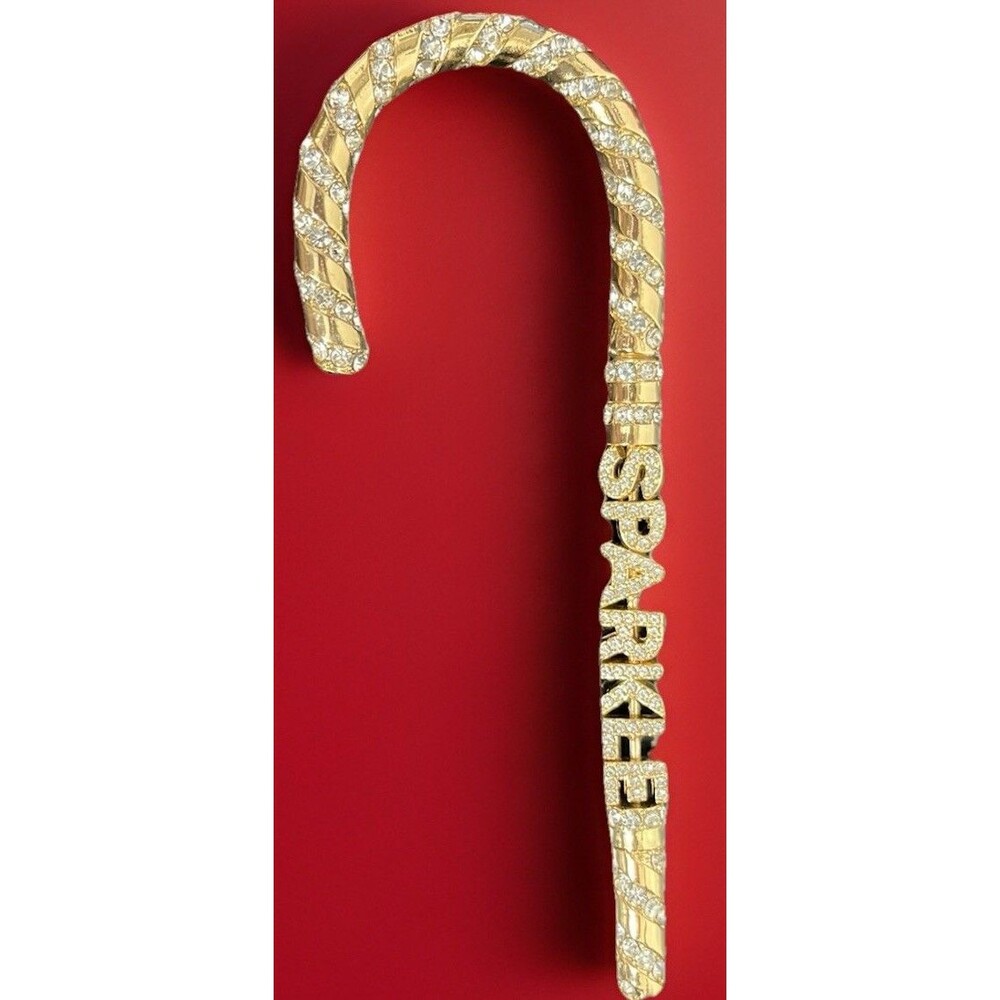 BaubleBar Custom Crystal Candy Cane Ornament Gold Tone Sparkle